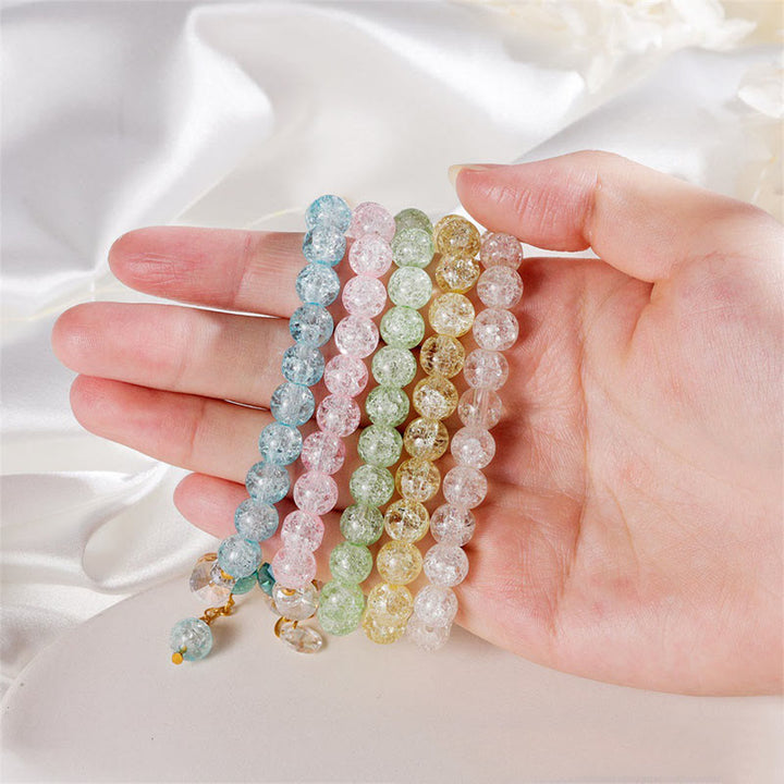 Braccialetto di perline di vetro con ciondolo a forma di fiore con design semplice Buddha Stones