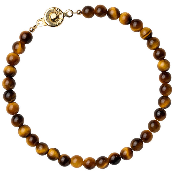Braccialetto di protezione del coraggio in pietra naturale occhio di tigre placcato oro 14K Buddha Stones