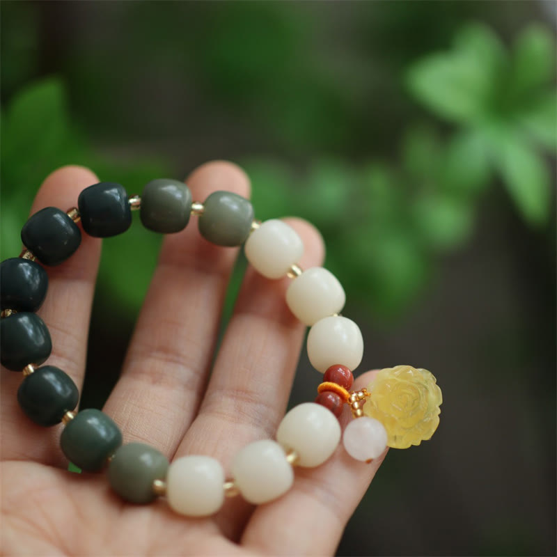 Bracciale Buddha Stones Gradient Bodhi Seed Ambra Lotus Peace