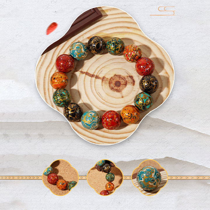 Braccialetto di perle di lacca multicolore naturale Buddha Stones Calm