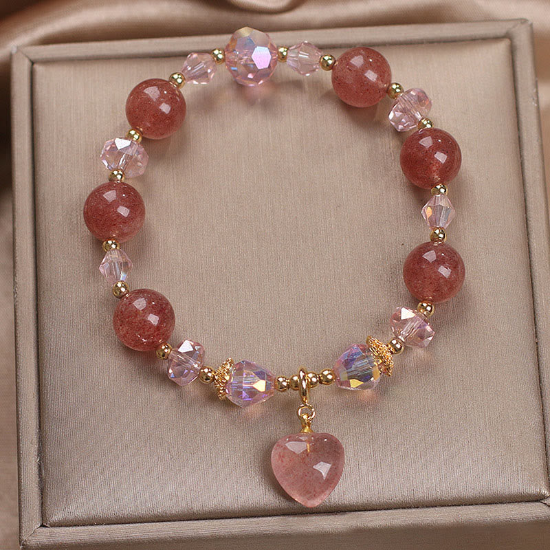 Braccialetto positivo di guarigione del cuore dell'amore del cristallo di quarzo fragola naturale Buddha Stones