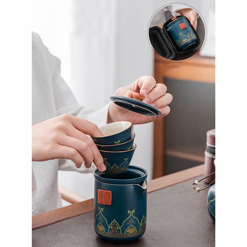 Buddha Stones Flower Chinese Gongfu Teiera in ceramica portatile Set da tè da viaggio all'aperto - image 9