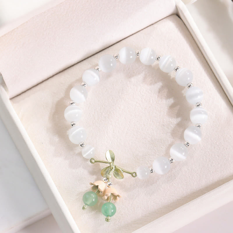 Bracciale con ciondolo Buddha Stones Cat's Eye, Aventurina verde, Calcedonio blu, Cristallo rosa, Orchidea della pace - Occhio di gatto e avventurina verde - image 0