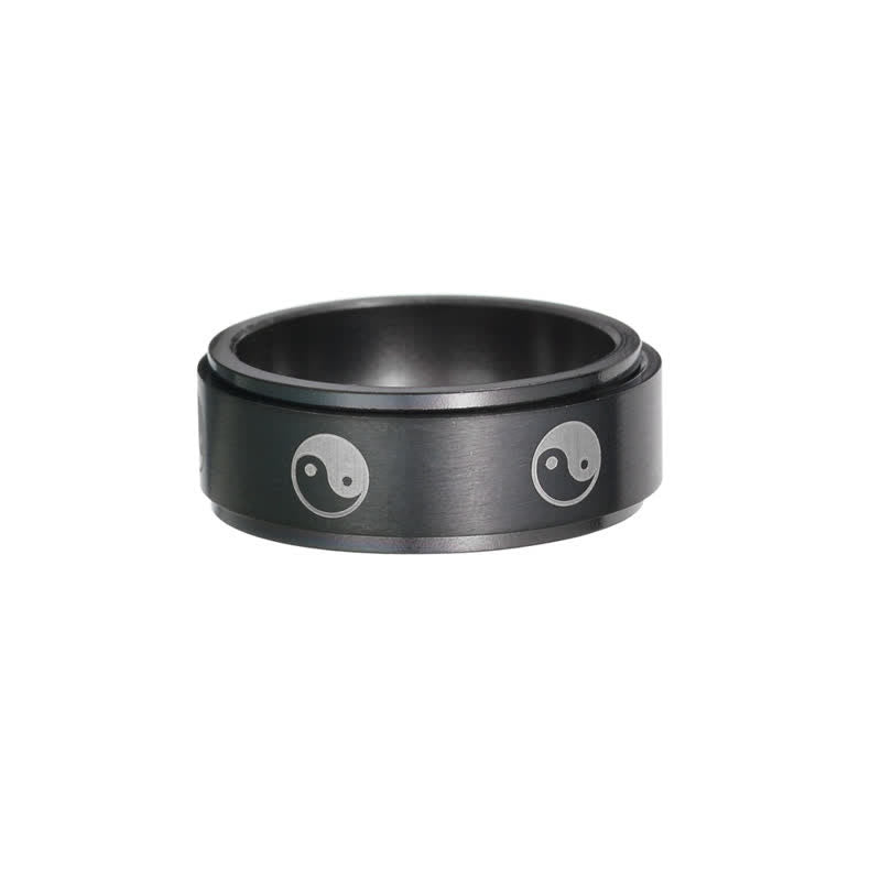 Anello girevole in acciaio al titanio Buddha Stones Yin Yang