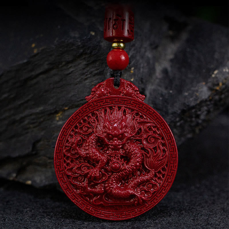 Collana con ciondolo di protezione del drago in cinabro naturale dell'anno del drago di Buddha Stones