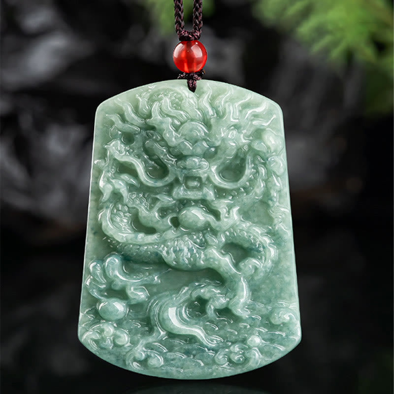 Buddha Stones Giada naturale Zodiaco cinese Drago Mare Fortuna Collana con ciondolo - image 5