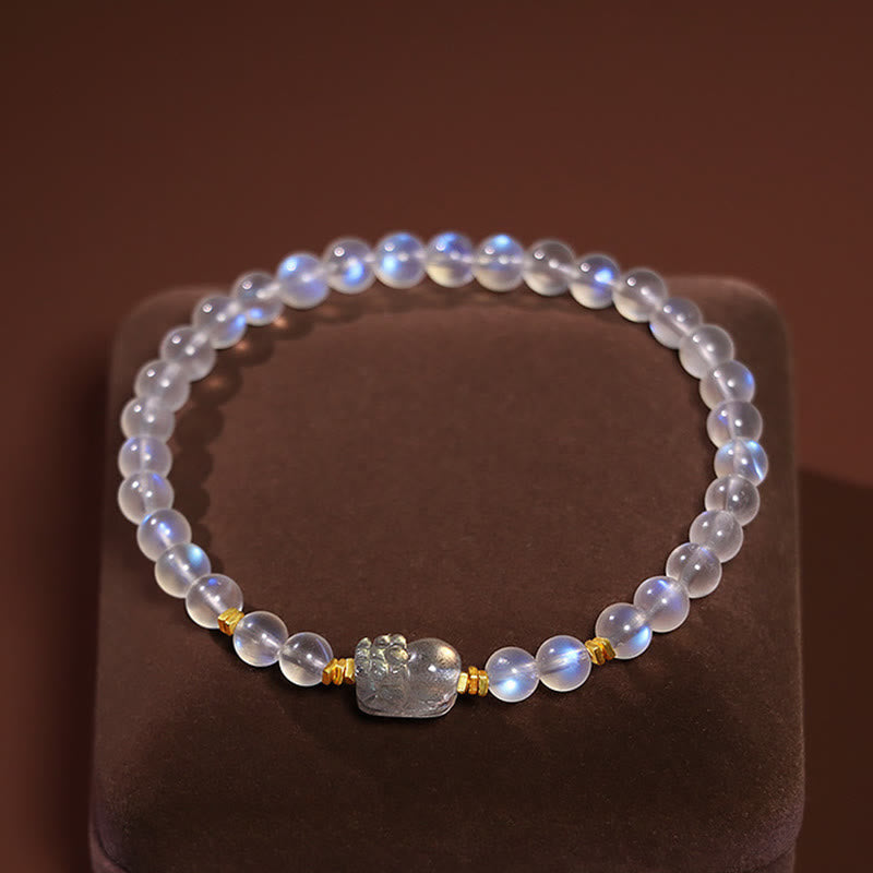 Braccialetto di guarigione PiXiu in pietra di luna naturale placcato oro in argento sterling 925 Buddha Stones