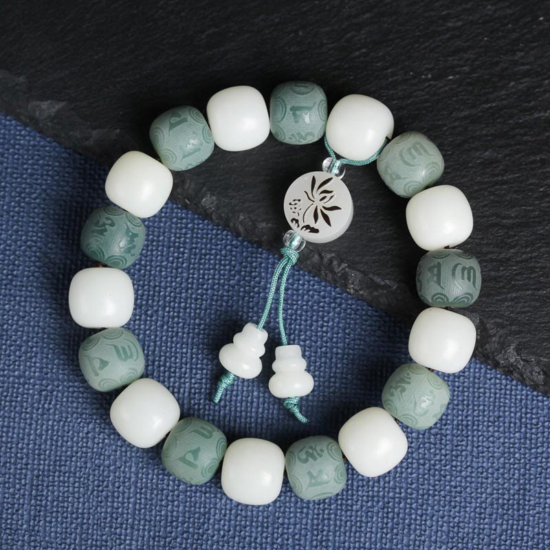 Buddha Stones Braccialetto di protezione delle sei vere parole di Bodhi bianco - image 5