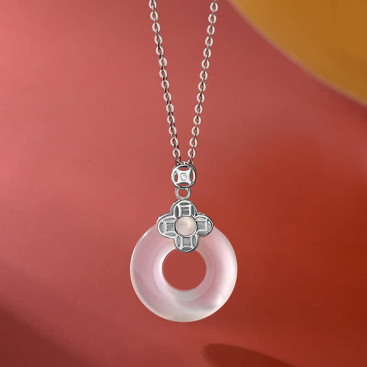 Collana pendente con Buddha Stones positivo in argento sterling 925 con moneta in calcedonio e fibbia per la pace - Argento - image 5