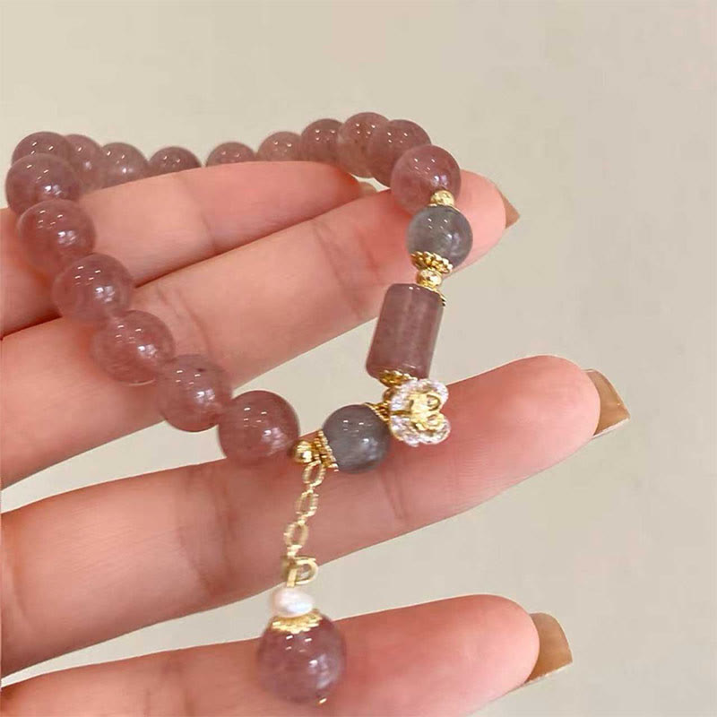 Braccialetto con ciondolo positivo a forma di fiore in zircone naturale al quarzo fragola Buddha Stones