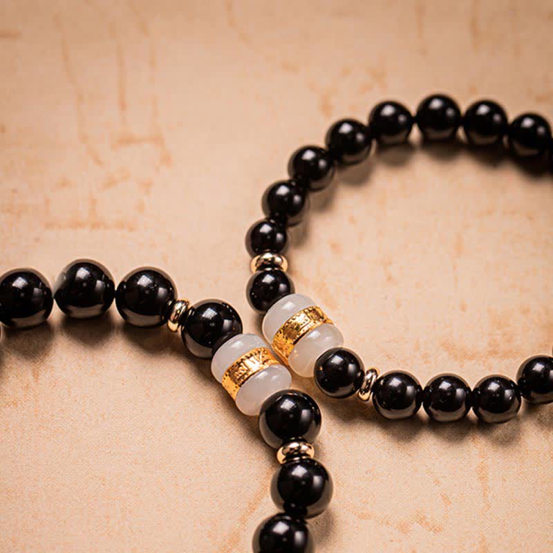 Buddha Stones Ossidiana nera Giada Om Mani Padme Hum Forza Coppia Braccialetto magnetico