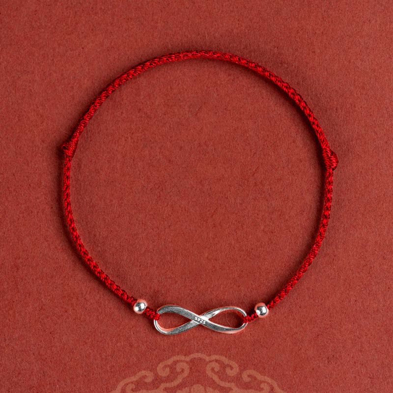 Buddha Stones 925 Sterling Silver Endless Knot Protezione Fortuna Braccialetto Cavigliera Corda Rossa - image 17