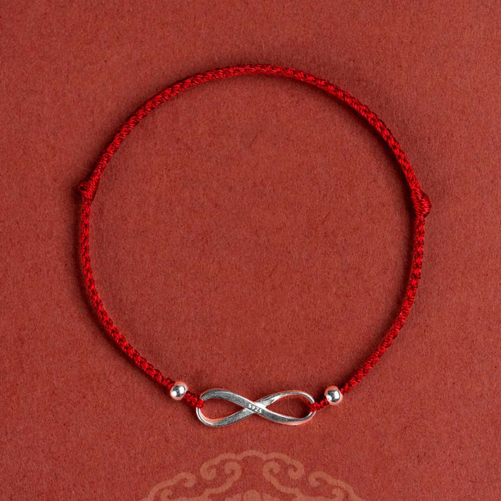Buddha Stones 925 Sterling Silver Endless Knot Protezione Fortuna Braccialetto Cavigliera Corda Rossa - image 17