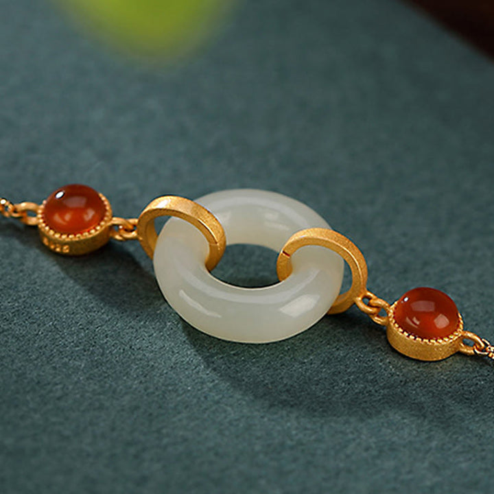 Braccialetto della fortuna in agata rossa con fibbia della pace in giada naturale Hetian, argento Buddha Stones 925 placcato oro - image 3