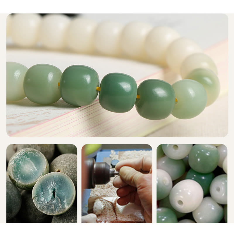 Buddha Stones Naturale Gradiente Bodhi Seed Fortuna Sacchetto di Denaro Loto Saggezza Nappa Polso Mala