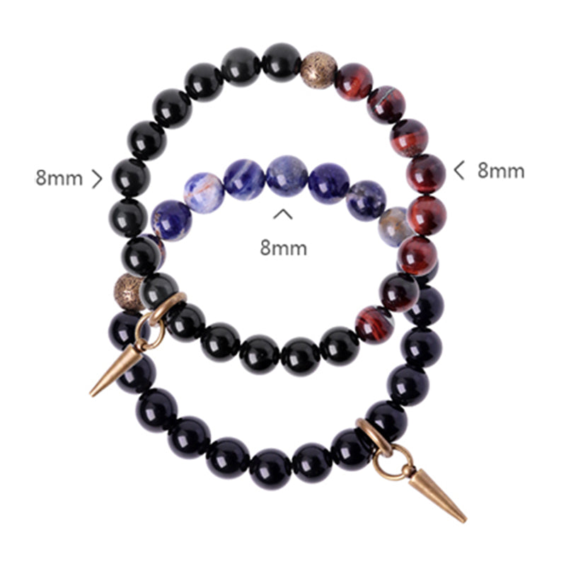 Braccialetto di coppia in cristallo di rame, ossidiana nera, sodalite e pietre Buddha Stones