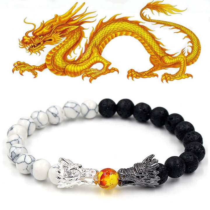 Braccialetto di perline con benedizione del drago, pietra lavica turchese bianco Buddha Stones - image 0