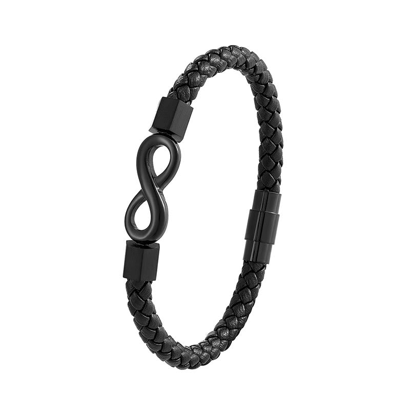 Bracciale Buddha Stones Endless Knot in acciaio al titanio con intreccio in pelle e bilanciamento