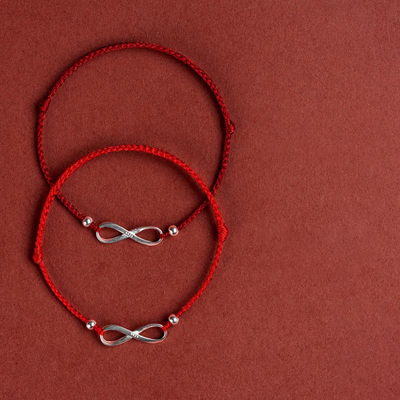 Buddha Stones 925 Sterling Silver Endless Knot Protezione Fortuna Braccialetto Cavigliera Corda Rossa - image 20