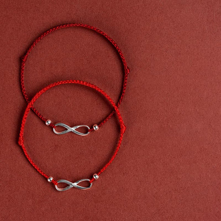 Buddha Stones 925 Sterling Silver Endless Knot Protezione Fortuna Braccialetto Cavigliera Corda Rossa - image 20