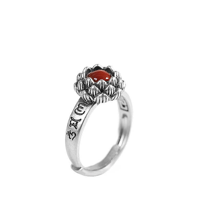 Buddha Stones925 Sterling Silver Lotus Red Agate Anello di Benedizione della Fiducia - image 11