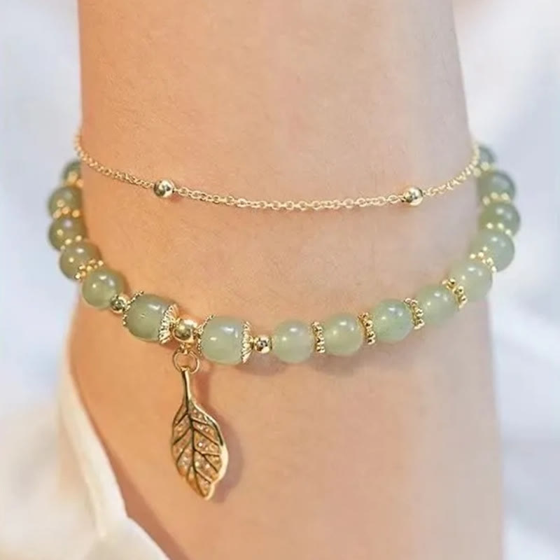 Braccialetto di perline con carattere Fu , Buddha Stones di giada, foglia di ginkgo, tulipano, arachidi e fortuna - image 7