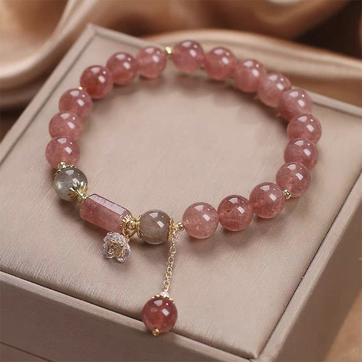 Braccialetto con ciondolo positivo a forma di fiore in zircone naturale al quarzo fragola Buddha Stones