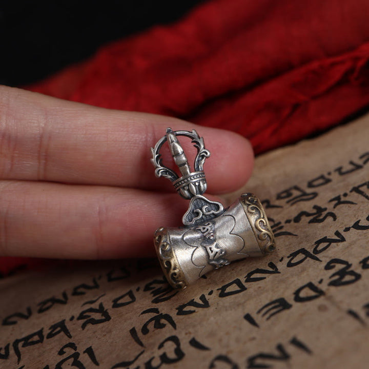 Buddha Stones Tibet 925 Sterling Silver Om Mani Padme Hum Dorje Campana Vajra Inciso Illuminazione Ciondolo Appeso Decorazione - image 11