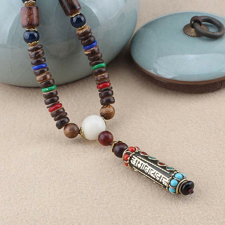 Ciondolo per collana in legno di wenge con Buddha Stones tibetano Om Mani Padme Hum Dzi - image 3