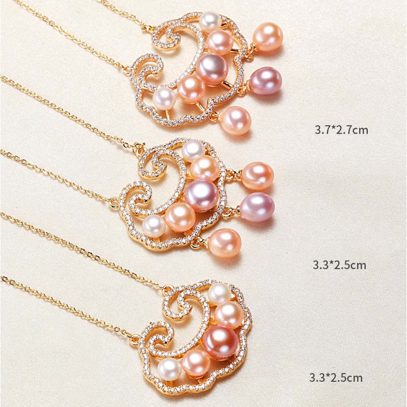 Collana con ciondolo con lucchetto cinese in perle naturali placcate in oro 18 carati, motivo : Buddha Stones