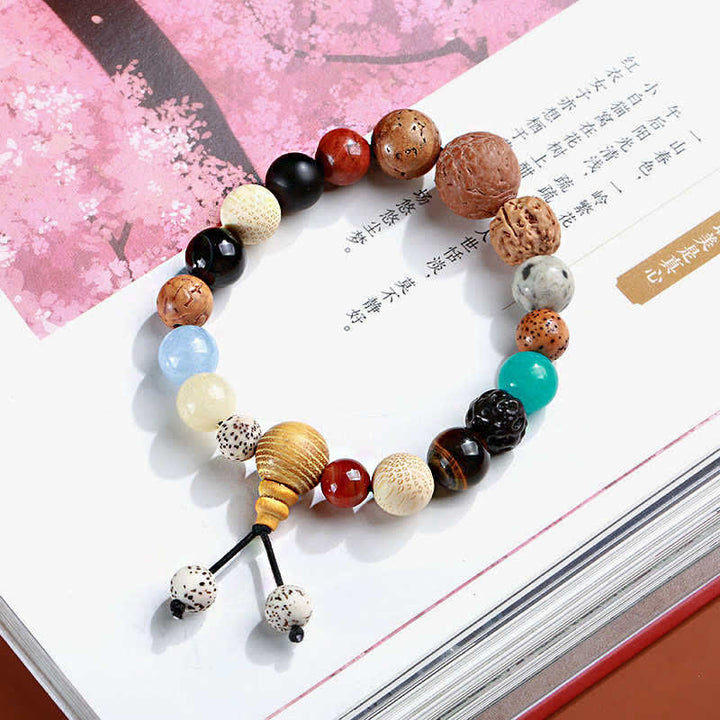 Bracciale Mala da polso Buddha Stones, semi di Bodhi, agata, saggezza e armonia