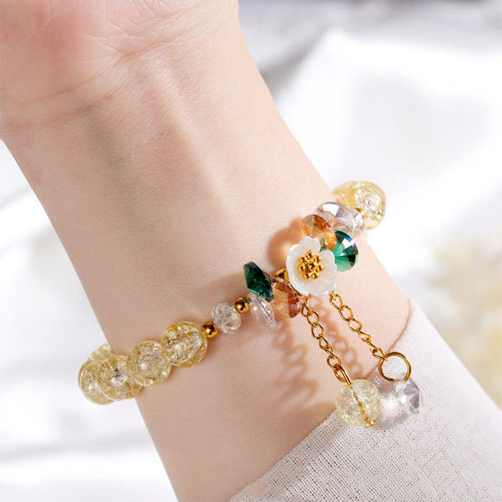 Braccialetto di perline di vetro con ciondolo a forma di fiore con design semplice Buddha Stones