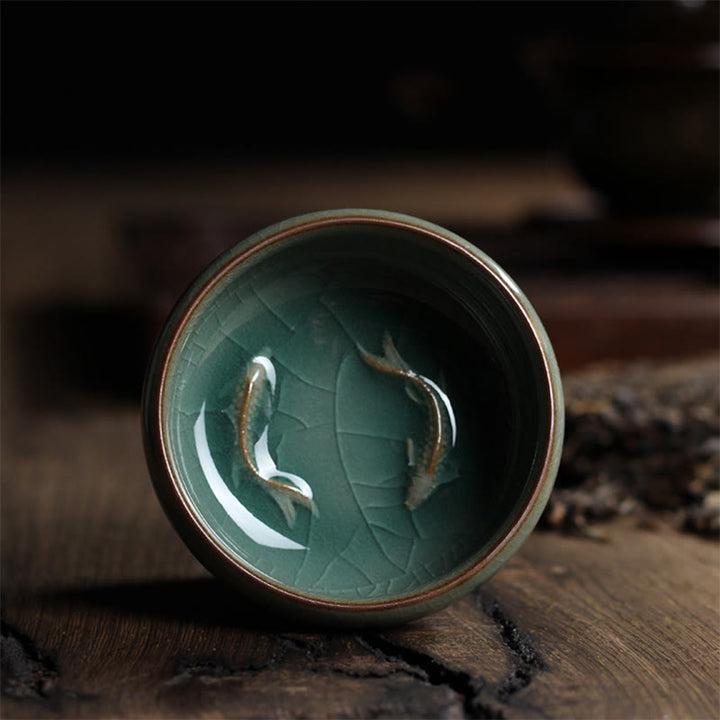 Buddha Stones Koi Fish colorato Tazza da tè in ceramica Kung Fu Tazza da tè Ciotola - Doppio pesce Koi 7,8 cm * 3,4 cm * 60 ml - image 8