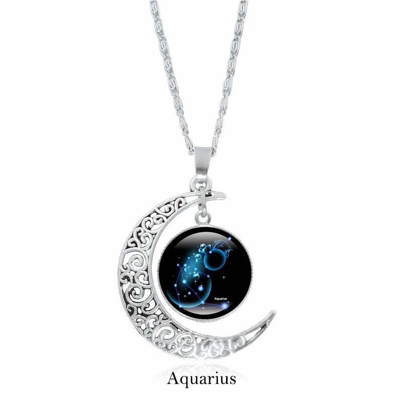 Buddha Stones Collana con ciondolo a catena con 12 costellazioni dello zodiaco e protezione della luna - Acquario - image 3