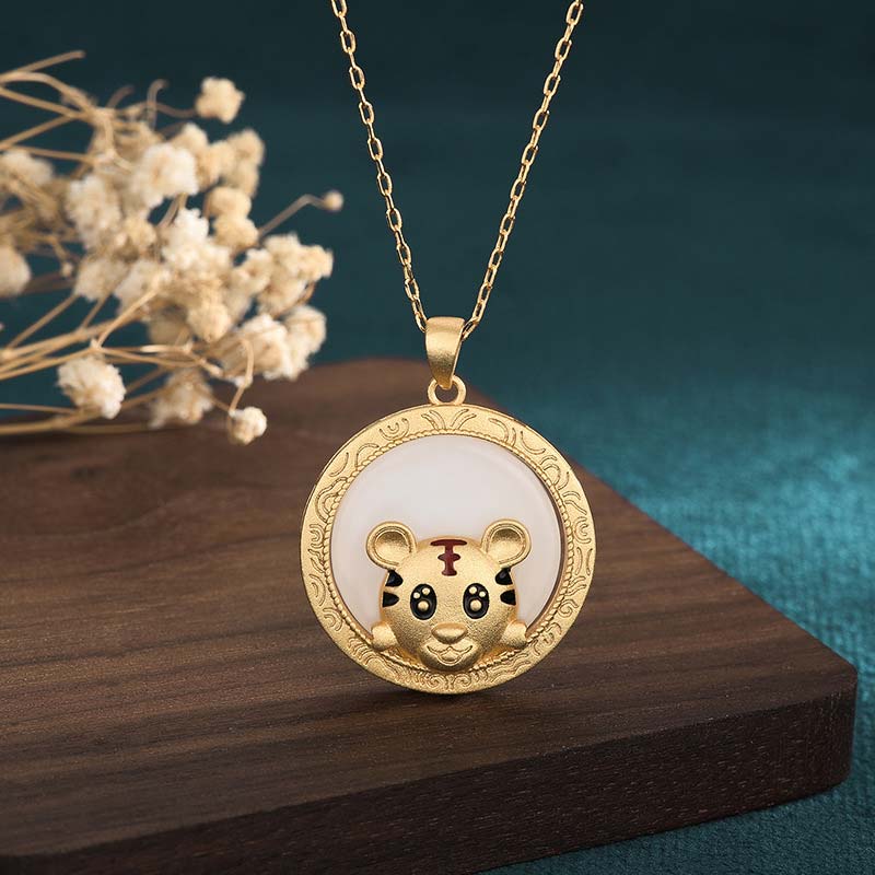 Collana di giada bianca della benedizione dell'anno della tigre - Giada bianca - image 1