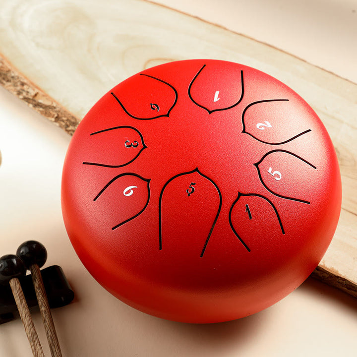 Buddha Stones Steel Tongue Drum Sound Healing Meditazione Lotus Pattern Drum Kit 8 Note Strumento a percussione da 6 pollici