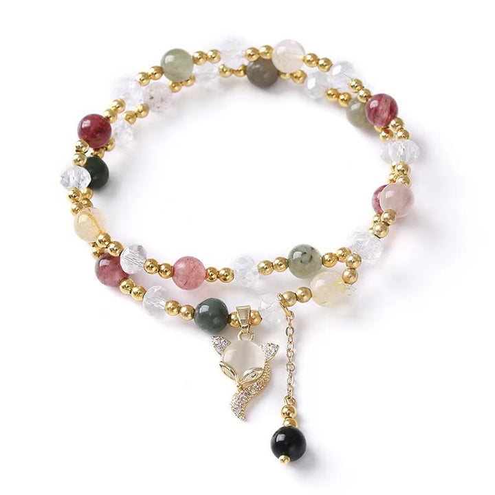 Braccialetto a doppio giro con protezione in quarzo rutilato multicolore Buddha Stones Fox