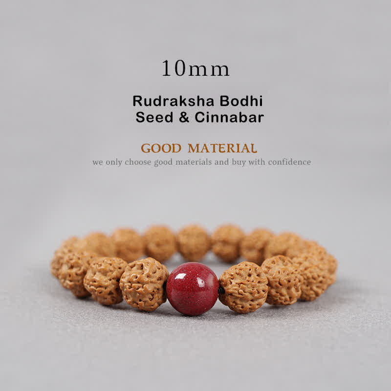 Buddha Stones Tibet Rudraksha Bodhi Seed Dzi Bead Ambra Turchese Bracciale della Ricchezza - 10 mm - Seme e cinabro di Rudraksha Bodhi - image 16