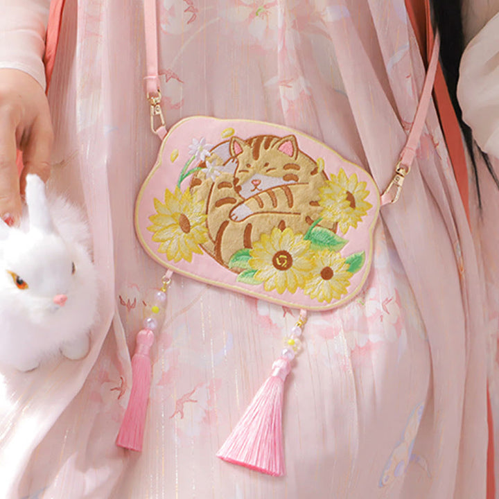 Buddha Stones Ricamo Panda Fortunato Gatto Shiba Inu Cervo Coniglio Volpe Fiore Animale Carino Borsa Hanfu Borsa A Tracolla Borsa A Tracolla