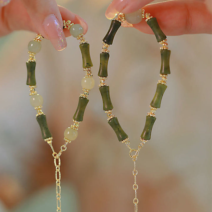 Braccialetto a catena con perline di vetro e bambù, fortuna e forza , Buddha Stones