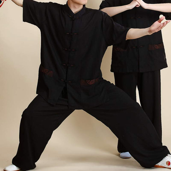 Buddha Stones Meditazione Zen Preghiera Spirituale Tai Chi Qigong Pratica Unisex Ricamo Abbigliamento Set - Maglia a maniche corte nera con ricami - US14, UK/AU18, EU46 (3XL) - image 19