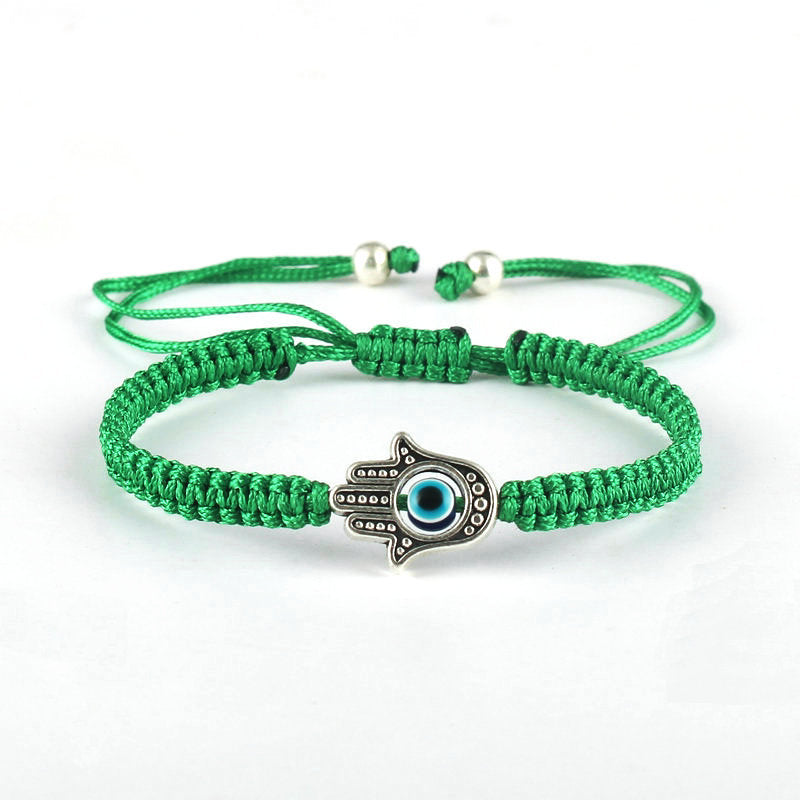Braccialetto con cordino di protezione e fortuna con simbolo Hamsa fatto a mano con Buddha Stones