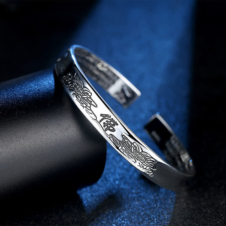 Braccialetto rigido in rame con polsino in stile Sutra del cuore, Mantra Lotus Peace