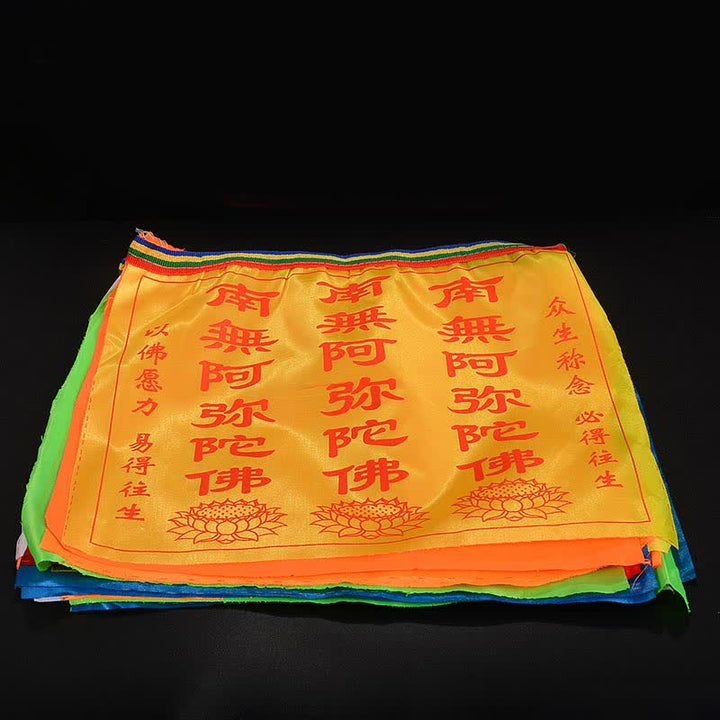 Buddha Stones Bandiera di preghiera tibetana a 7 colori con cavallo a vento e loto di buon auspicio per esterni, 21 pezzi. - image 16