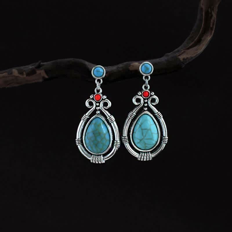 Orecchini pendenti a goccia in turchese vintage tibetano con clip
