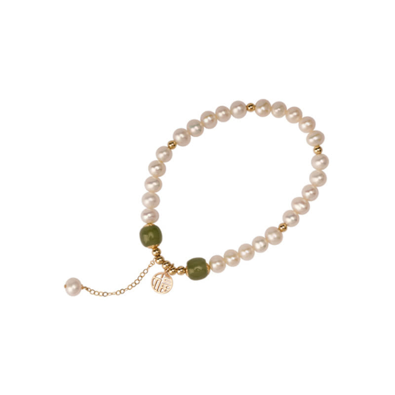 Braccialetto di perle di saggezza e felicità in giada Hetian di perle naturali