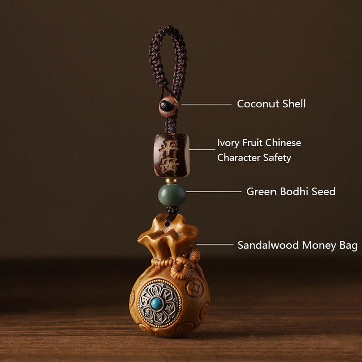 Buddha Stones Piccola foglia Sandalo rosso Sandalo verde Borsa per soldi Om Mani Padme Hum Portachiavi di protezione girevole Decorazione da appendere al telefono - image 13