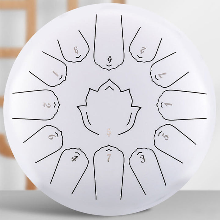 Buddha Stones Steel Tongue Drum Sound Healing Mindfulness Lotus Pattern Yoga Drum Kit 13 Note 12 Pollici Strumento a percussione