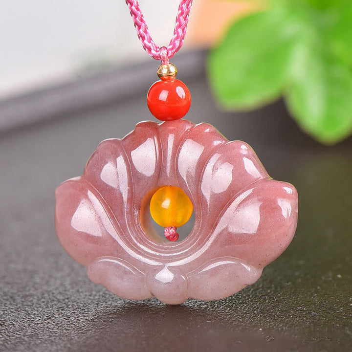 Collana con ciondolo di fiori di loto in giada di seta dorata rosa e ricchezza - image 5