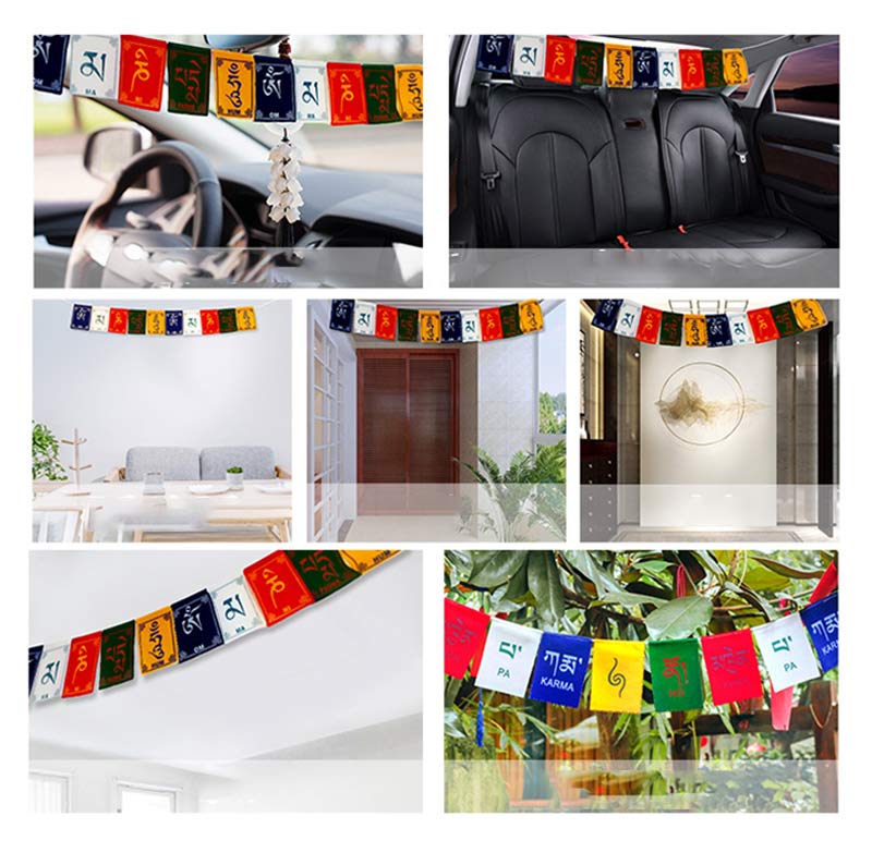Bandiera decorativa per auto con la benedizione tibetana del cavallo a vento Om Mani Padme Hum, ideale per esterni, con preghiera e decorazione per auto. - image 8